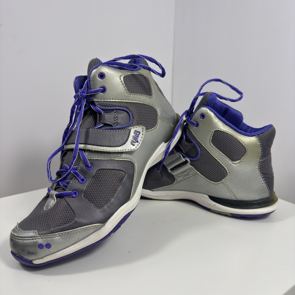 Ryka Downbeat‎ Fitness Shoes Womens Size 7 Silver Purple Mid Top Cross Trainers